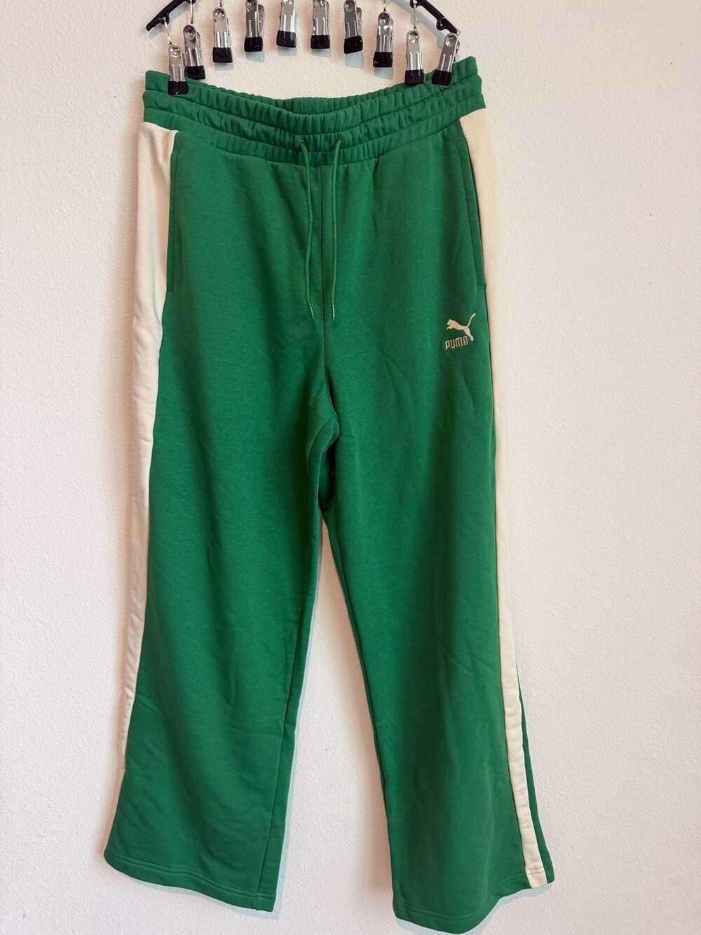 Puma Iconic T7 Green and White Side Stripe Track Pants Size L